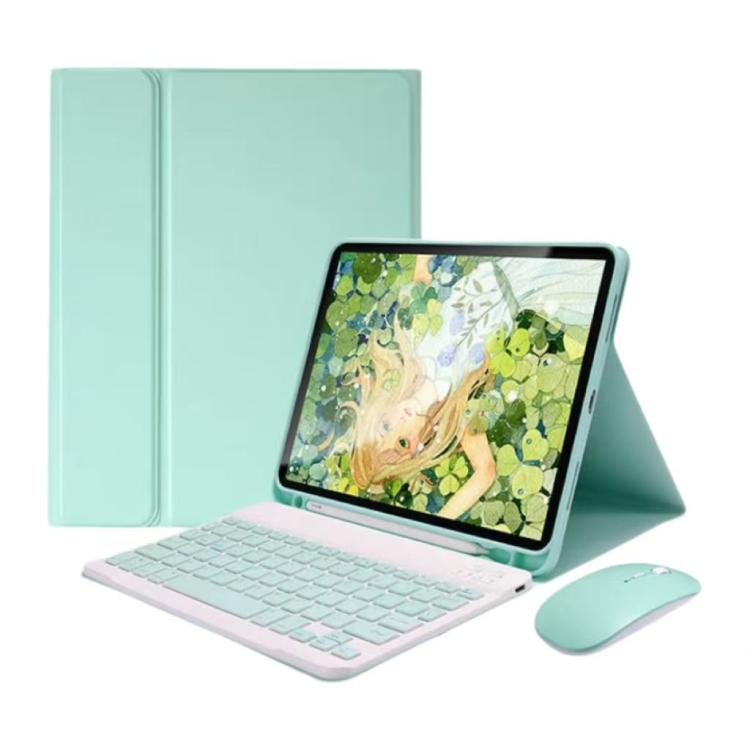 For iPad 2025 Detachable Magnetic Bluetooth Keyboard Tablet Case with Mouse - Mint Green