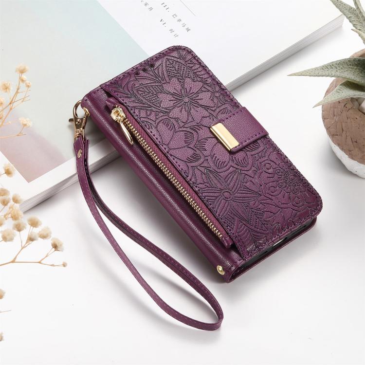 For Oukitel C1 Flowers Leaves Zipper Wallet Leather Phone Case with Strap