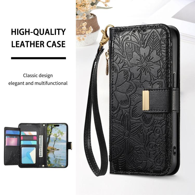 For Oukitel C1 Flowers Leaves Zipper Wallet Leather Phone Case with Strap