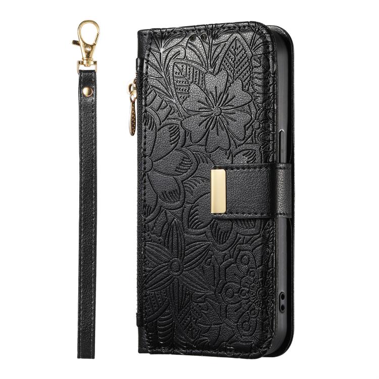 For Oukitel C61 Flowers Leaves Zipper Wallet Leather Phone Case with Strap