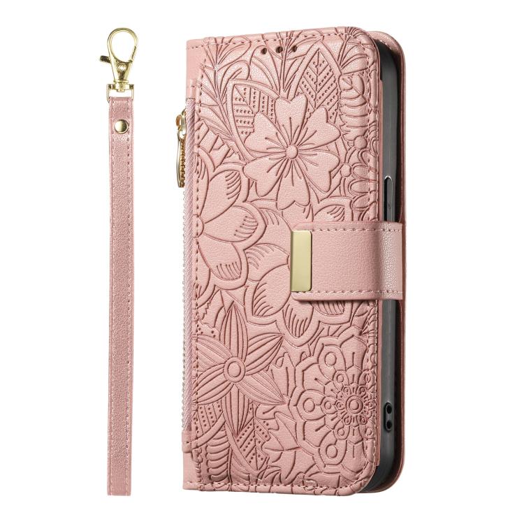 For Oukitel C65 Flowers Leaves Zipper Wallet Leather Phone Case with Strap