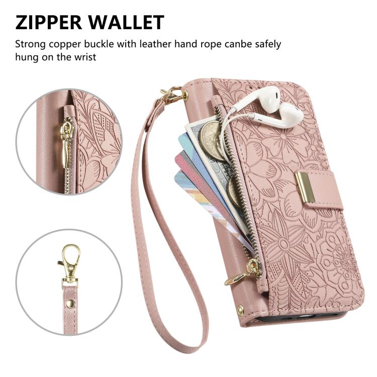 For Oukitel C65 Flowers Leaves Zipper Wallet Leather Phone Case with Strap