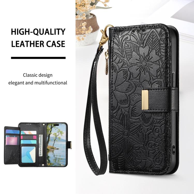For Oukitel C65 Flowers Leaves Zipper Wallet Leather Phone Case with Strap