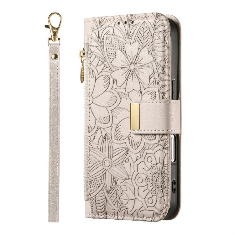 For Redmi Note 14 5G Flowers Leaves Zipper Wallet Leather Phone Case with Strap