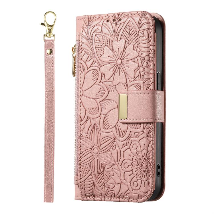 For Redmi Note 14 Pro+ 5G Flowers Leaves Zipper Wallet Leather Phone Case with Strap