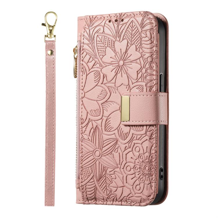 For Redmi Note 13 Pro 5G Flowers Leaves Zipper Wallet Leather Phone Case with Strap