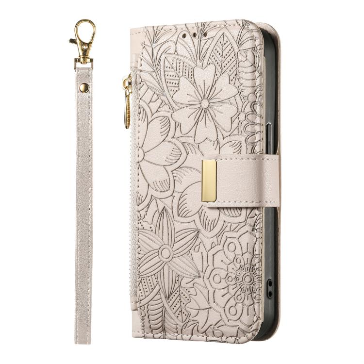 For Redmi Note 13 Pro 5G Flowers Leaves Zipper Wallet Leather Phone Case with Strap