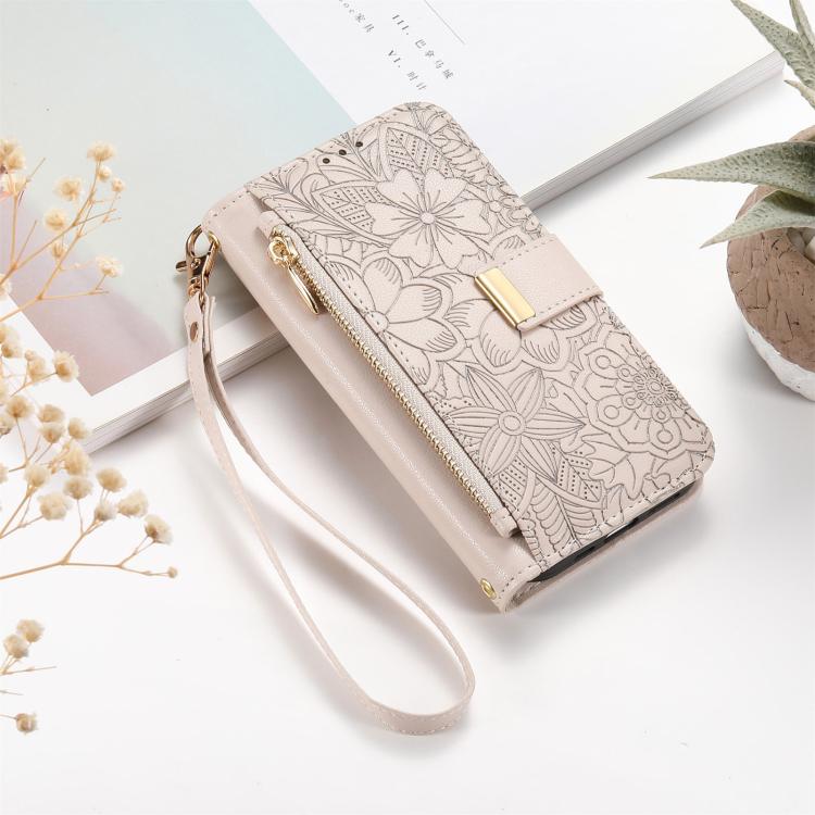 For Redmi Note 13 Pro 5G Flowers Leaves Zipper Wallet Leather Phone Case with Strap