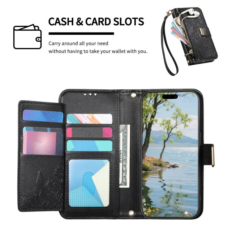 For Redmi Note 12 Turbo Flowers Leaves Zipper Wallet Leather Phone Case with Strap