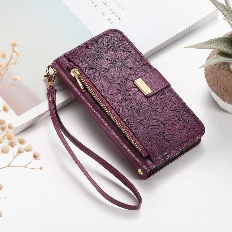 For Xiaomi 15T Pro Flowers Leaves Zipper Wallet Leather Phone Case with Strap