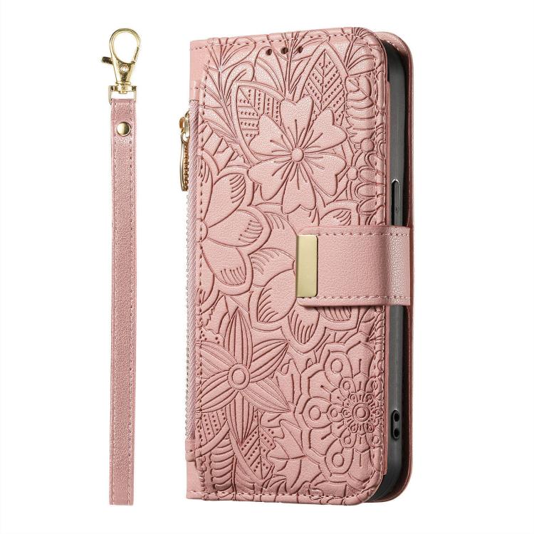 For Xiaomi 15T Pro Flowers Leaves Zipper Wallet Leather Phone Case with Strap