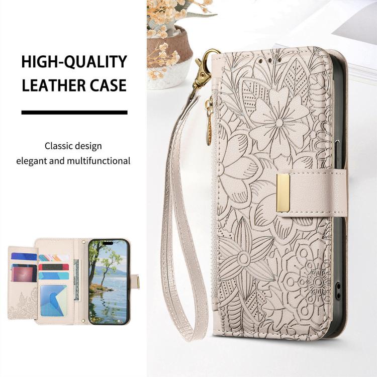For Xiaomi 15T Pro Flowers Leaves Zipper Wallet Leather Phone Case with Strap