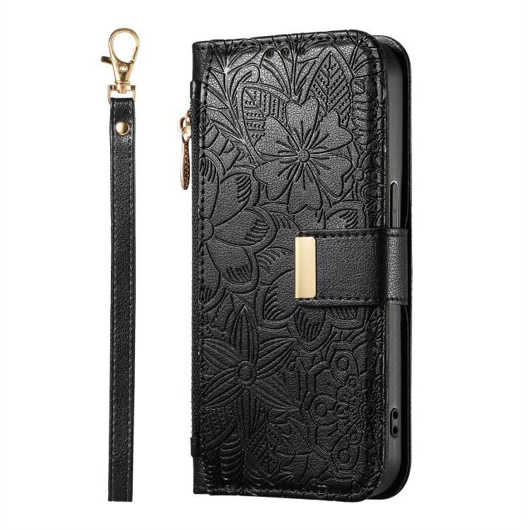 For Xiaomi 15T Pro Flowers Leaves Zipper Wallet Leather Phone Case with Strap