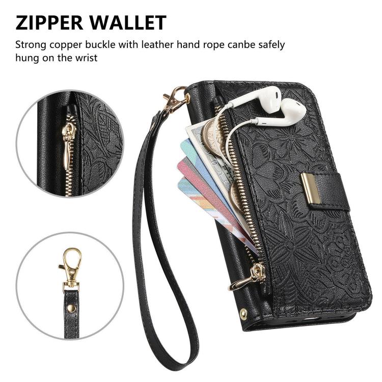 For Xiaomi 15T Pro Flowers Leaves Zipper Wallet Leather Phone Case with Strap