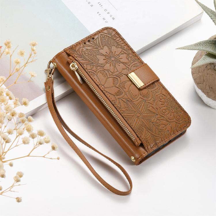 For Xiaomi 17 Pro Max Flowers Leaves Zipper Wallet Leather Phone Case with Strap