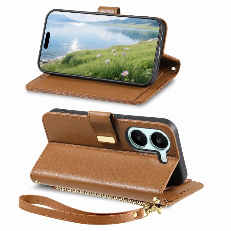 For Redmi Turbo 5 5G Flowers Leaves Zipper Wallet Leather Phone Case with Strap