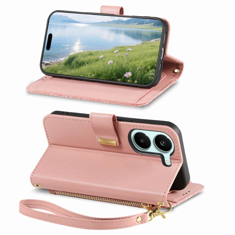 For Redmi Turbo 5 5G Flowers Leaves Zipper Wallet Leather Phone Case with Strap