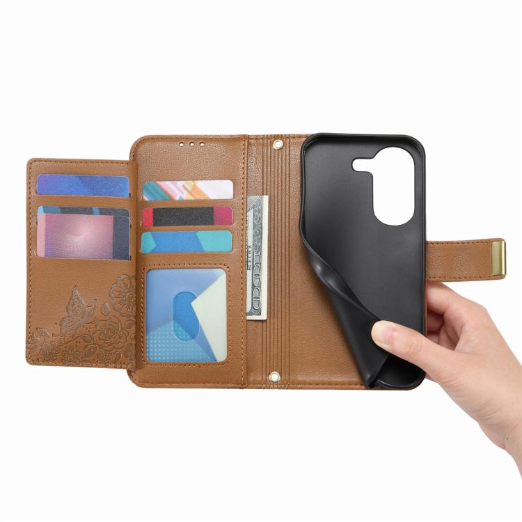 For Xiaomi Poco X8 Pro 5G Flowers Leaves Zipper Wallet Leather Phone Case with Strap