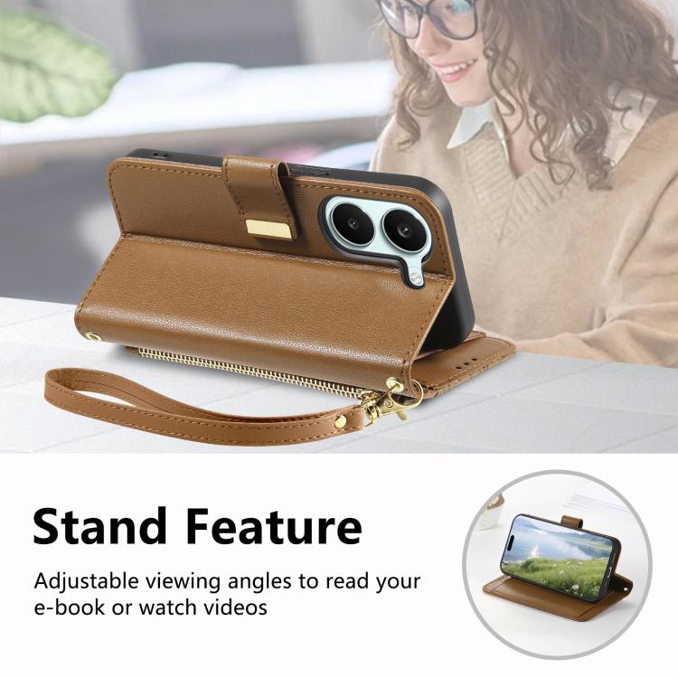 For Xiaomi Poco X8 Pro 5G Flowers Leaves Zipper Wallet Leather Phone Case with Strap