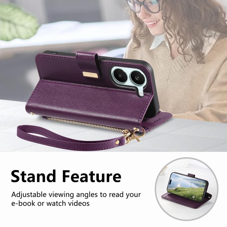 For Xiaomi Poco X8 Pro 5G Flowers Leaves Zipper Wallet Leather Phone Case with Strap