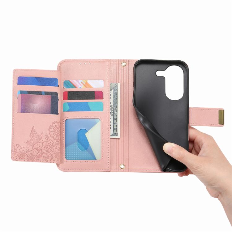 For Xiaomi Poco X8 Pro 5G Flowers Leaves Zipper Wallet Leather Phone Case with Strap