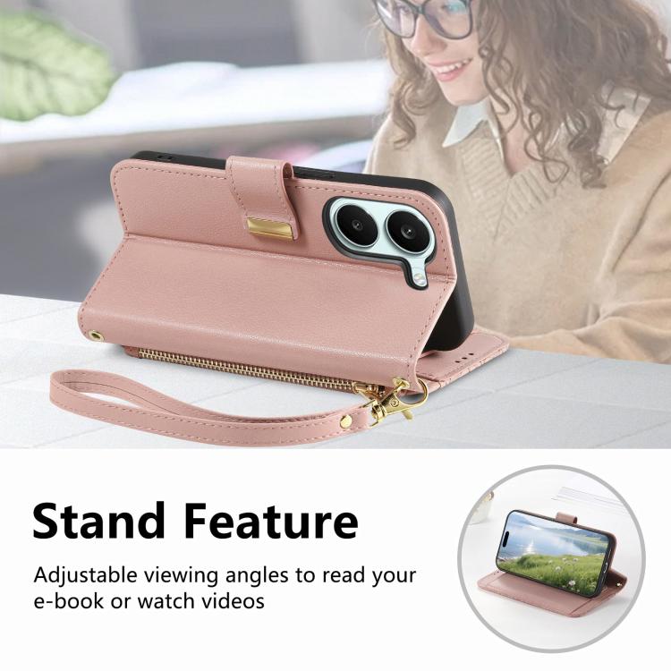 For Xiaomi Poco X8 Pro 5G Flowers Leaves Zipper Wallet Leather Phone Case with Strap