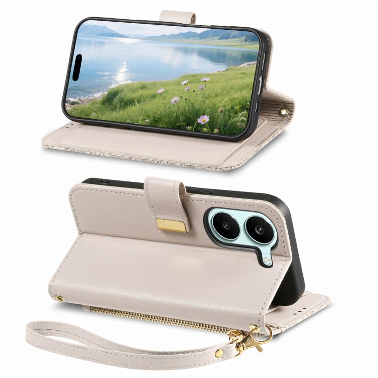 For Xiaomi Poco X8 Pro 5G Flowers Leaves Zipper Wallet Leather Phone Case with Strap