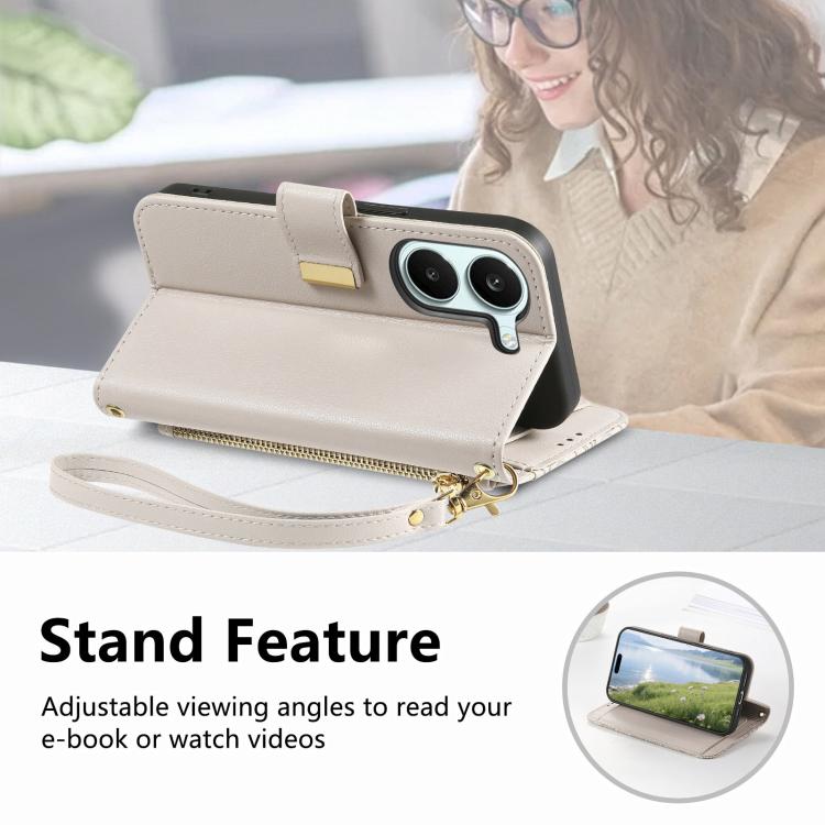 For Xiaomi Poco X8 Pro 5G Flowers Leaves Zipper Wallet Leather Phone Case with Strap