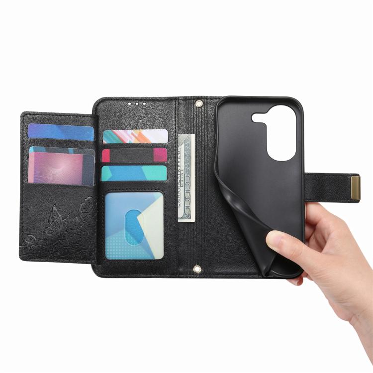 For Xiaomi Poco X8 Pro 5G Flowers Leaves Zipper Wallet Leather Phone Case with Strap