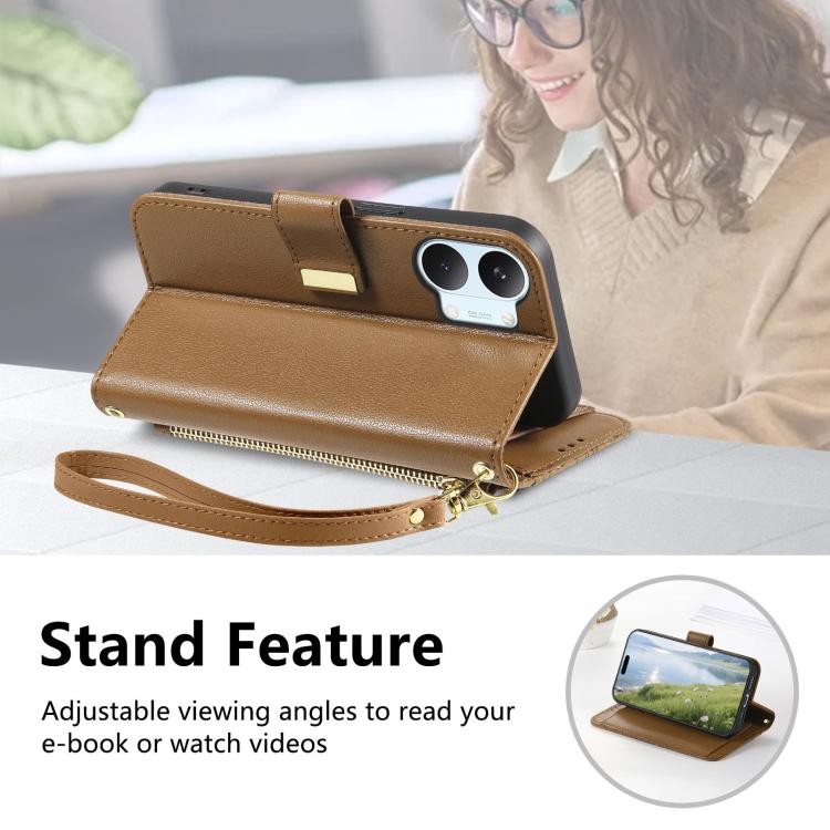 For Redmi Turbo 5 Max 5G Flowers Leaves Zipper Wallet Leather Phone Case with Strap