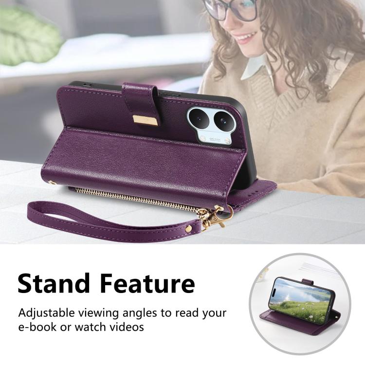 For Redmi Turbo 5 Max 5G Flowers Leaves Zipper Wallet Leather Phone Case with Strap