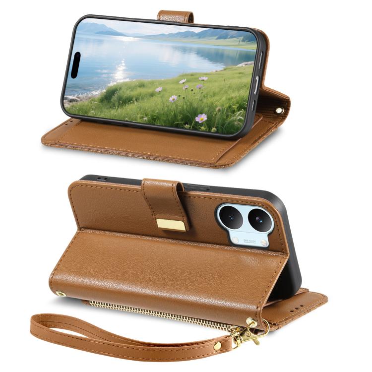 For Xiaomi Poco X8 Pro Max 5G Flowers Leaves Zipper Wallet Leather Phone Case with Strap