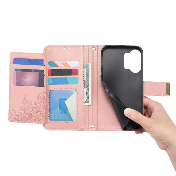 For Xiaomi Poco X8 Pro Max 5G Flowers Leaves Zipper Wallet Leather Phone Case with Strap
