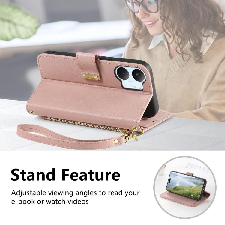 For Xiaomi Poco X8 Pro Max 5G Flowers Leaves Zipper Wallet Leather Phone Case with Strap