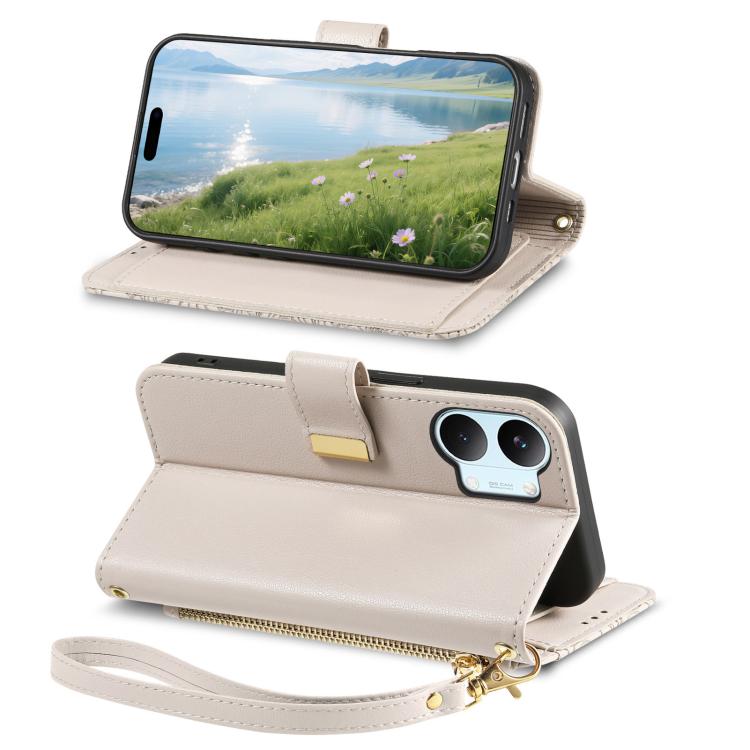 For Xiaomi Poco X8 Pro Max 5G Flowers Leaves Zipper Wallet Leather Phone Case with Strap