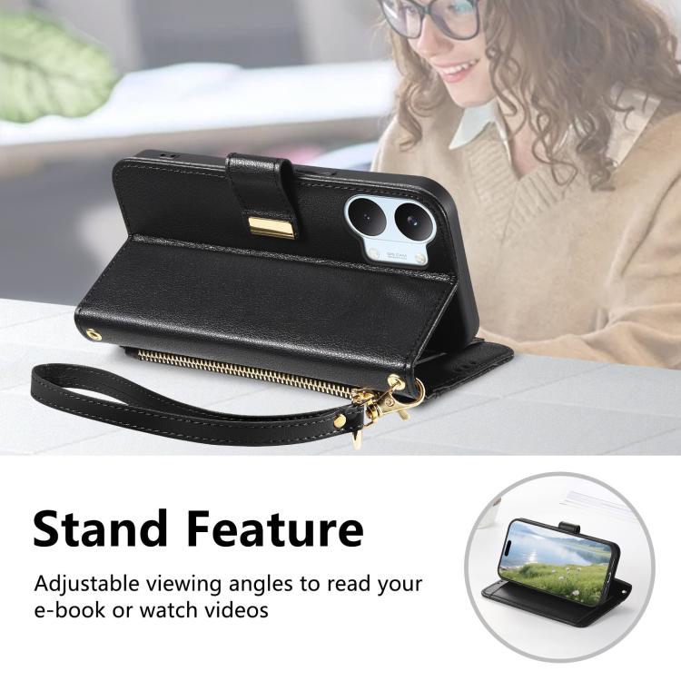 For Xiaomi Poco X8 Pro Max 5G Flowers Leaves Zipper Wallet Leather Phone Case with Strap