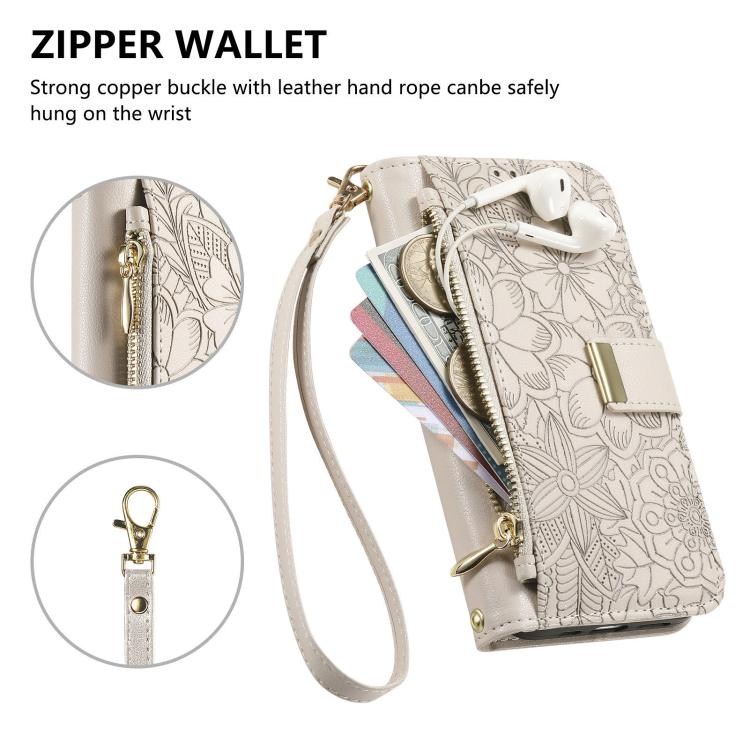 For Doogee Note 58 Flowers Leaves Zipper Wallet Leather Phone Case with Strap
