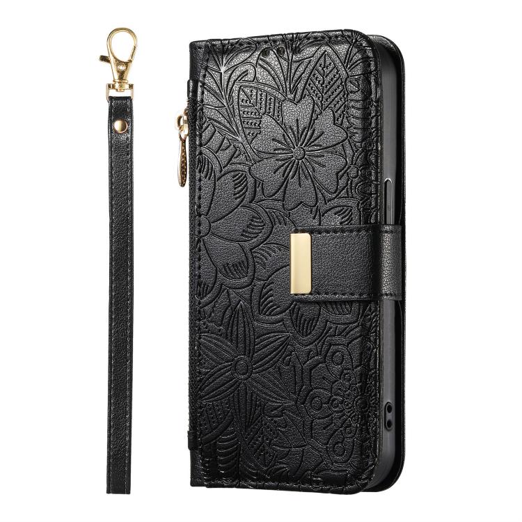 For Doogee Note 58 Flowers Leaves Zipper Wallet Leather Phone Case with Strap