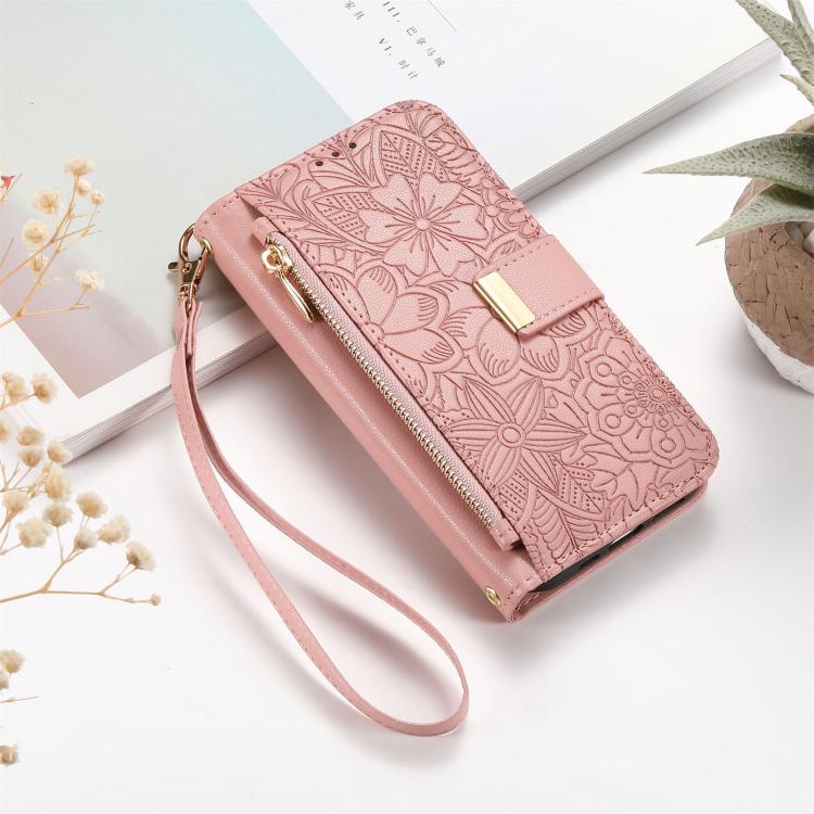 For Doogee Note 59 Flowers Leaves Zipper Wallet Leather Phone Case with Strap