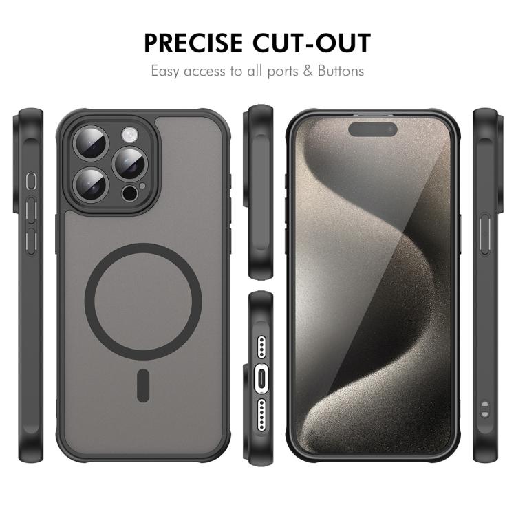 For iPhone 15 Pro Max ENKAY Hat-Prince MagSafe Matte Translucent Shockproof Phone Case with Large Arc Edge Film