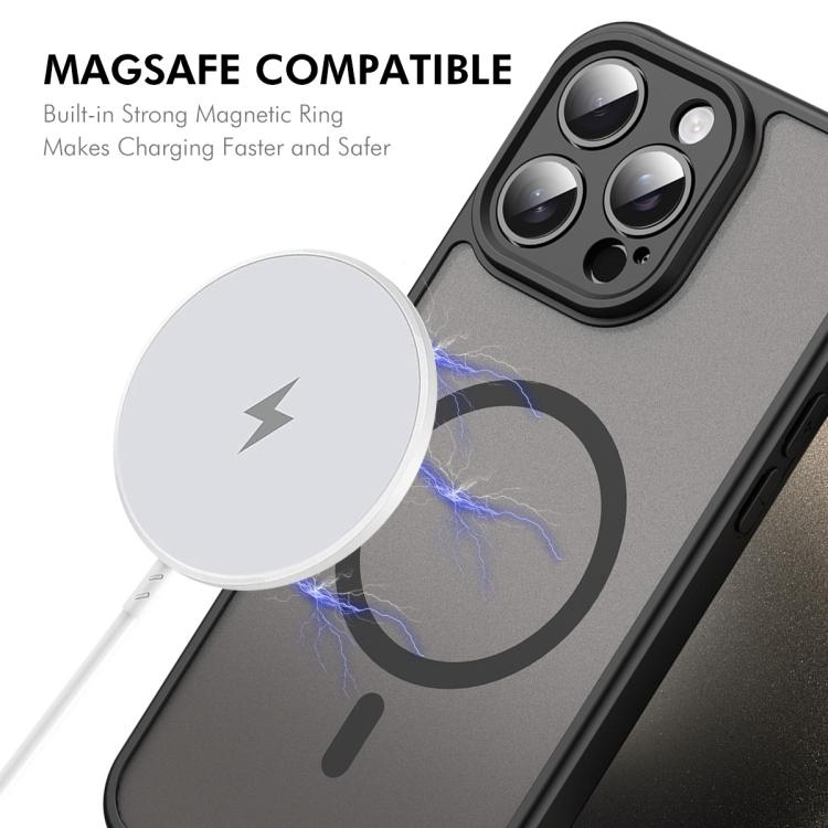 For iPhone 15 Pro Max ENKAY Hat-Prince MagSafe Matte Translucent Shockproof Phone Case with Large Arc Edge Film
