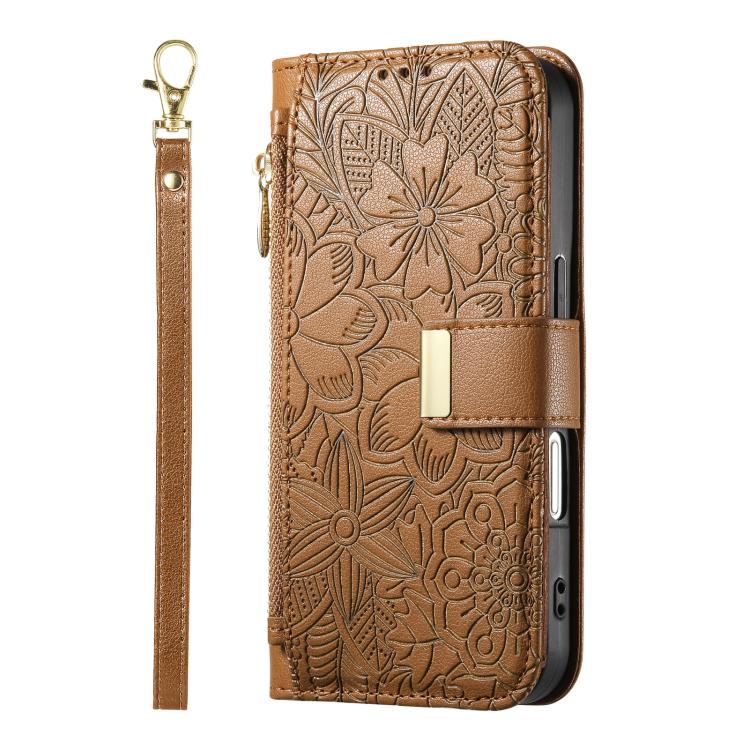 For OnePlus Nord 5 Flowers Leaves Zipper Wallet Leather Phone Case with Strap