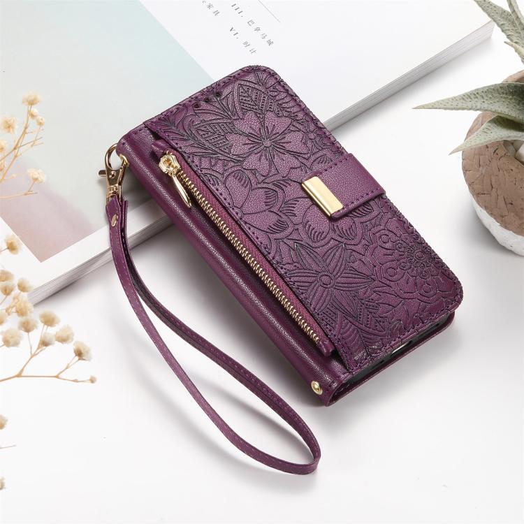 For OnePlus Nord 5 Flowers Leaves Zipper Wallet Leather Phone Case with Strap