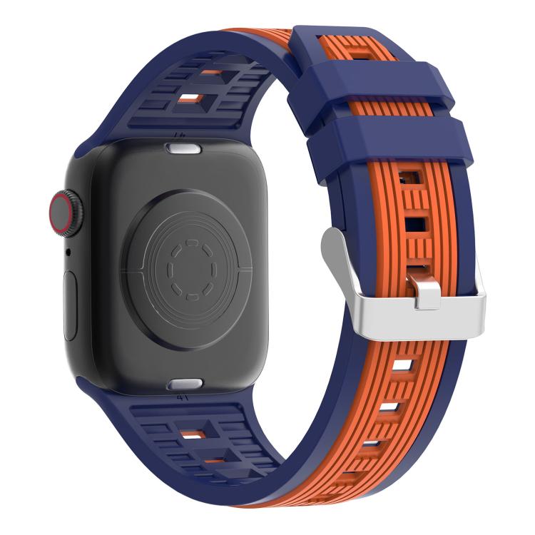For Apple Watch 46mm / 49mm / 45mm / 44mm Two-Tone Vertical Stripe Silicone Watch Band