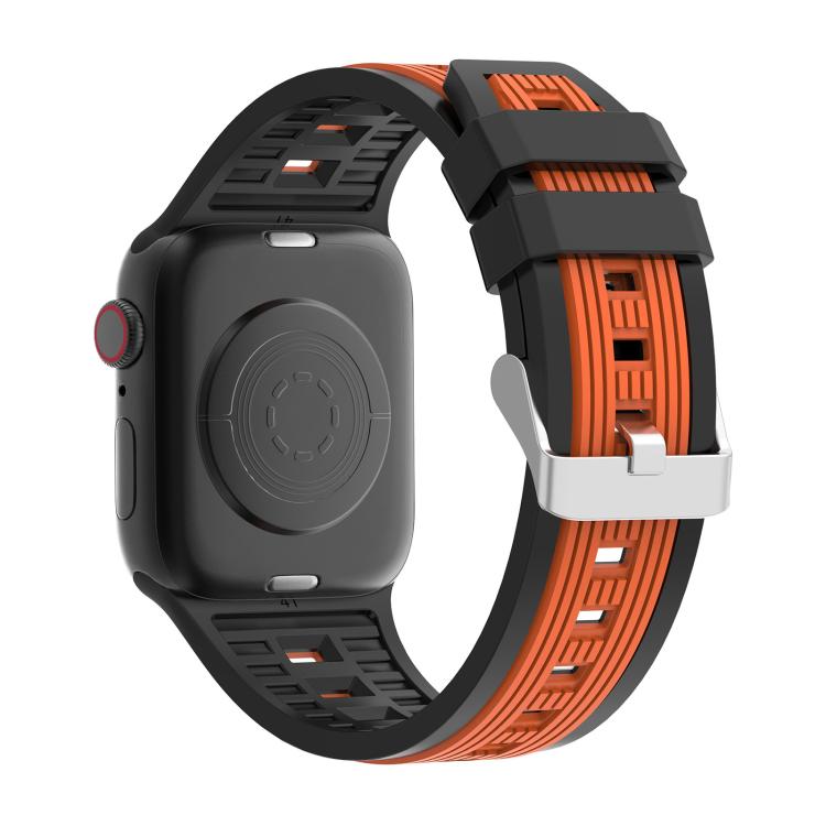 For Apple Watch 46mm / 49mm / 45mm / 44mm Two-Tone Vertical Stripe Silicone Watch Band