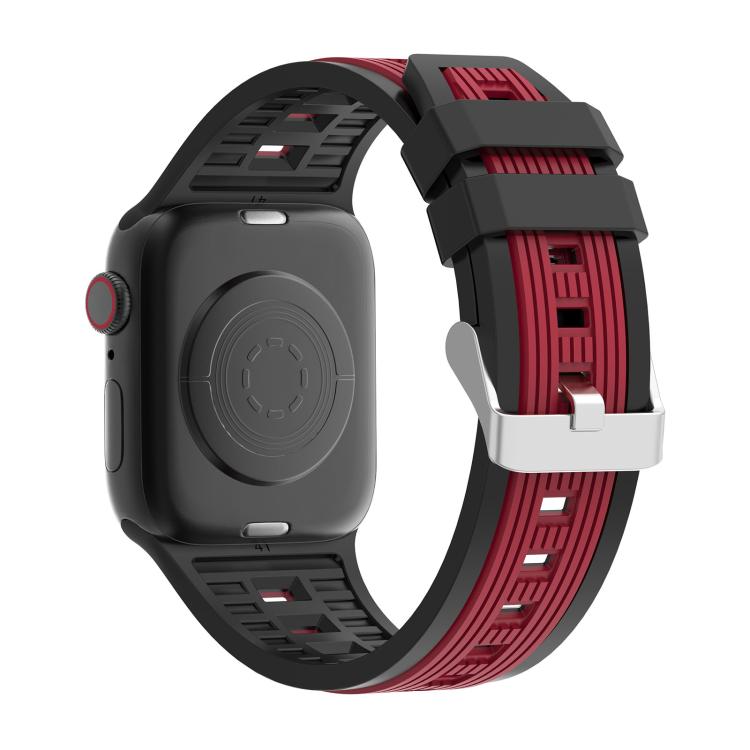 For Apple Watch 46mm / 49mm / 45mm / 44mm Two-Tone Vertical Stripe Silicone Watch Band