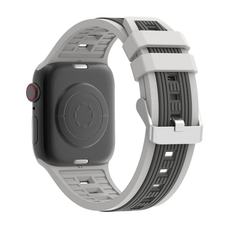 For Apple Watch 46mm / 49mm / 45mm / 44mm Two-Tone Vertical Stripe Silicone Watch Band