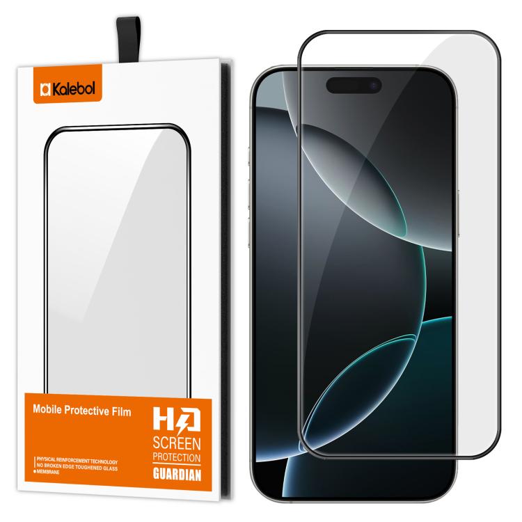 For iPhone 16 Pro Kalebol High-Aluminum Screen-Printed Full-Coverage Anti-Fingerprint Black-Bordered HD Tempered Glass Film