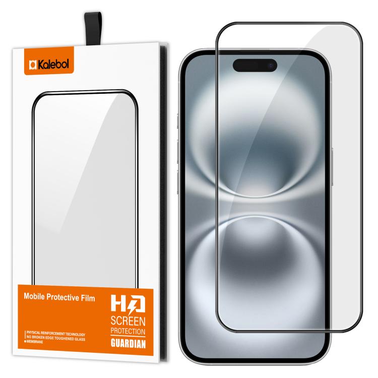 For iPhone 16 Plus Kalebol High-Aluminum Screen-Printed Full-Coverage Anti-Fingerprint Black-Bordered HD Tempered Glass Film