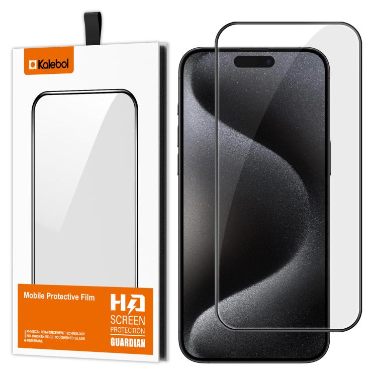 For iPhone 15 Pro Kalebol High-Aluminum Screen-Printed Full-Coverage Anti-Fingerprint Black-Bordered HD Tempered Glass Film